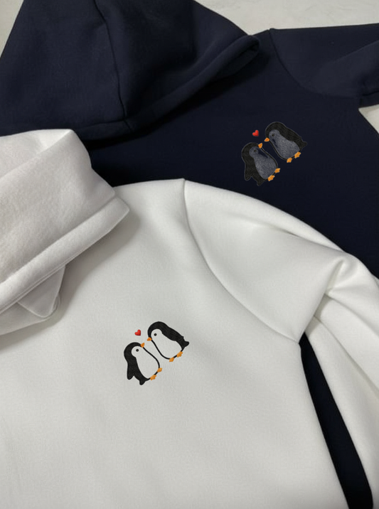 Penguin couple Embroidered Hoodie & Sweatshirt Combo-EM-004