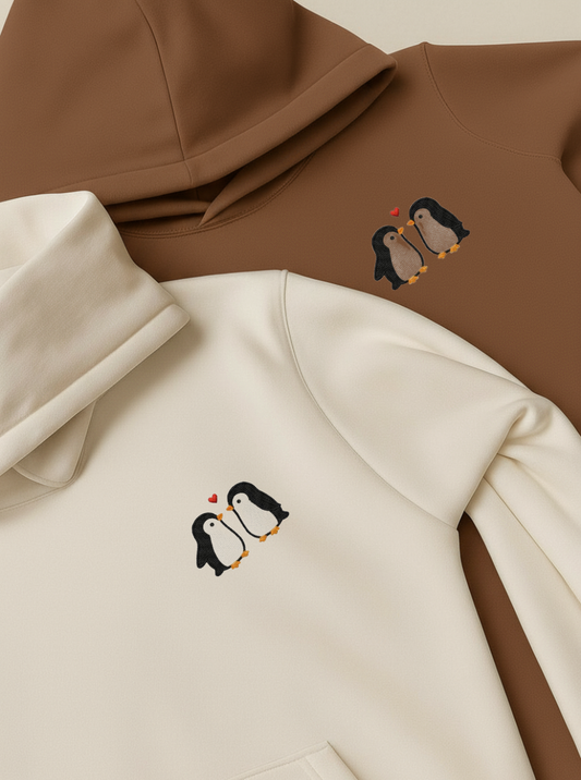 Penguin couple Embroidered Hoodie & Sweatshirt Combo-EM-004