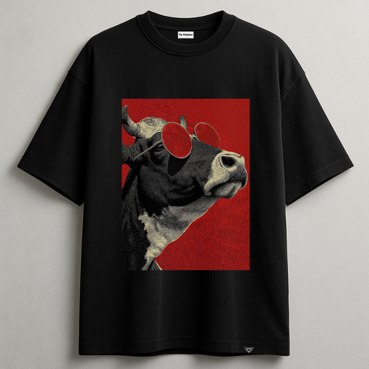 Ruminati Cow Graphic Oversized Black Tee -DP-013-BL