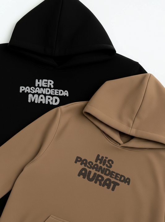 His Pasandeeda Aurat & Her Pasandeeda Mard Embroidered Hoodie & Sweatshirt Combo-EM-009