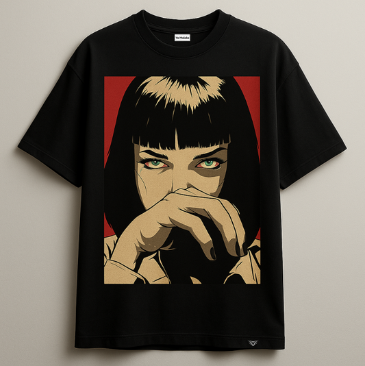 Retro Pop Art Mia Wallace Black T-Shirt-DP-019-BL