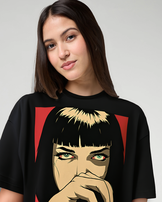 Retro Pop Art Mia Wallace Black T-Shirt-DP-019-BL