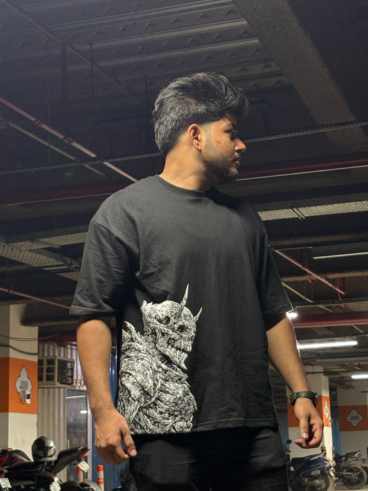 Horned Skull Oversized Tee-PP-002-BL