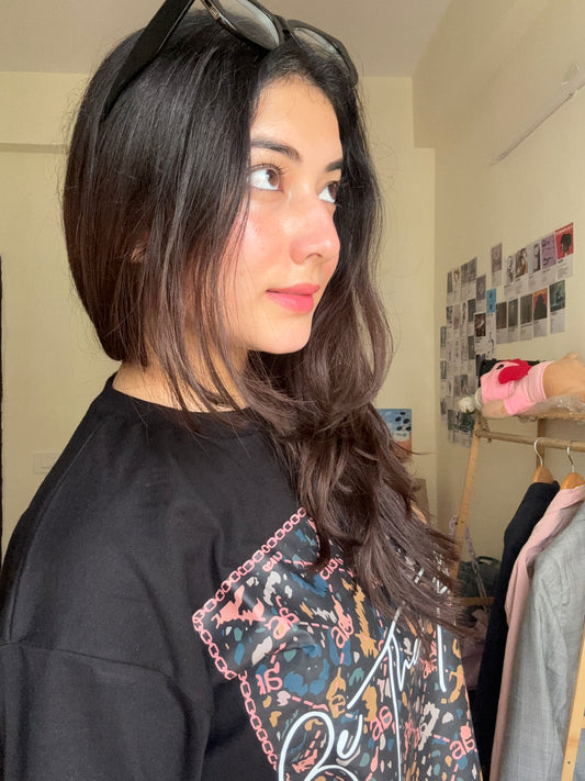 Oversized Black Graphic Print Unisex Tee-DP-017-BL