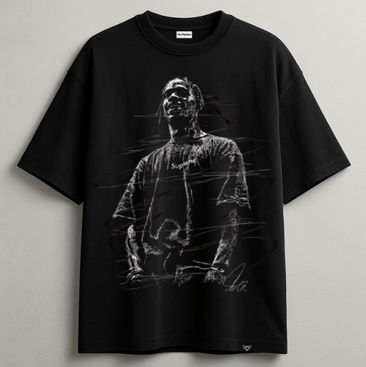 Travis Scott Inspired Oversized Black Unisex Tee-DP-009-BL