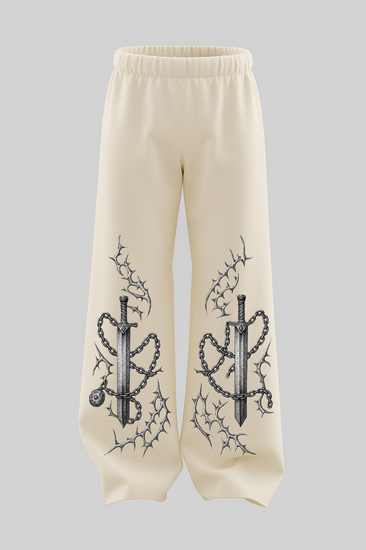 Off White Heavyweight Baggy Cotton Bottoms-BT-004-WH