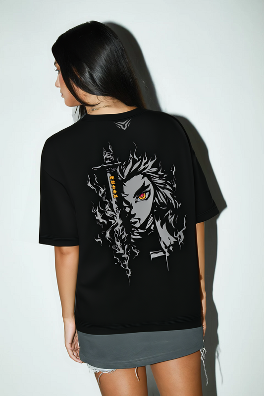 Kyojuro Rengoku Oversized Demon Slayer Black Tee-DP-025-BL