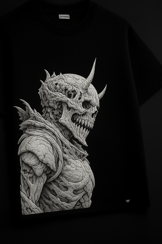 Horned Skull Oversized Tee-PP-002-BL