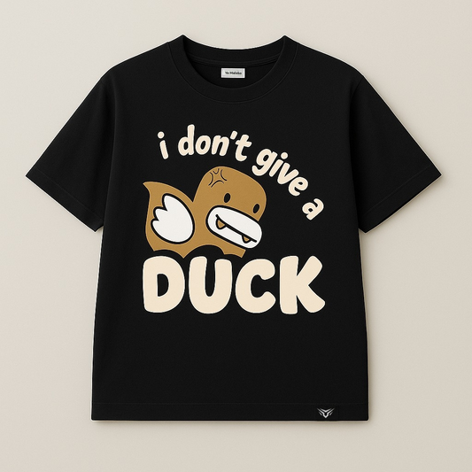 Oversized Black Tee with Duck Puff Print-PP-001-BL