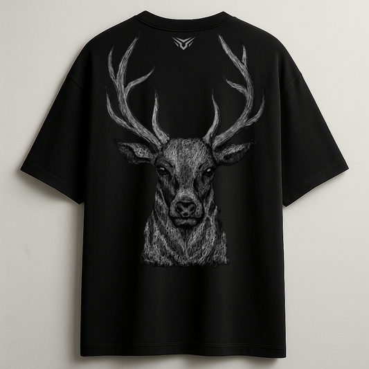 Buck Deer Oversized Black Tee-DP-051-BL