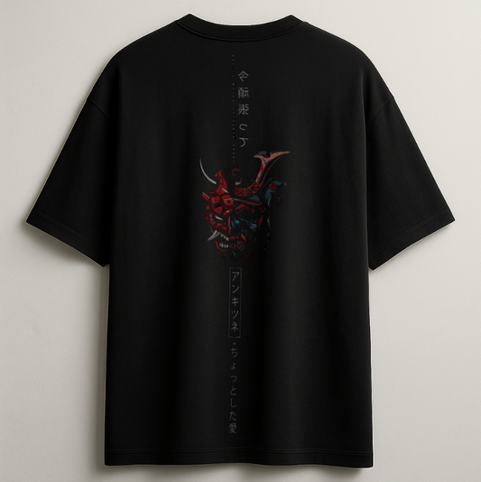 Dark Aesthetic Hannya Mask Oversized Tee -DP-012-BL