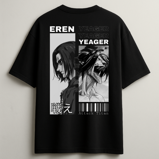 Eren Yeager Oversized Unisex Black Tee-DP-011-BL