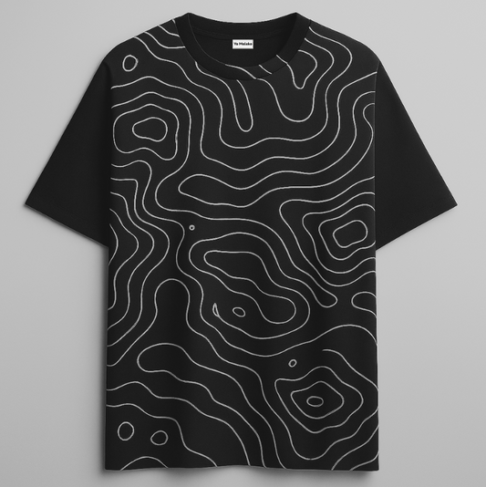 Topographic Vibes Oversized Black Tee-SP-004-BL