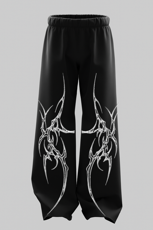 Jet Black Heavyweight Baggy Cotton Bottoms-BT-0010-BL
