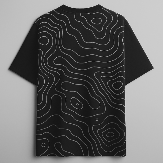 Topographic Vibes Oversized Black Tee-SP-004-BL
