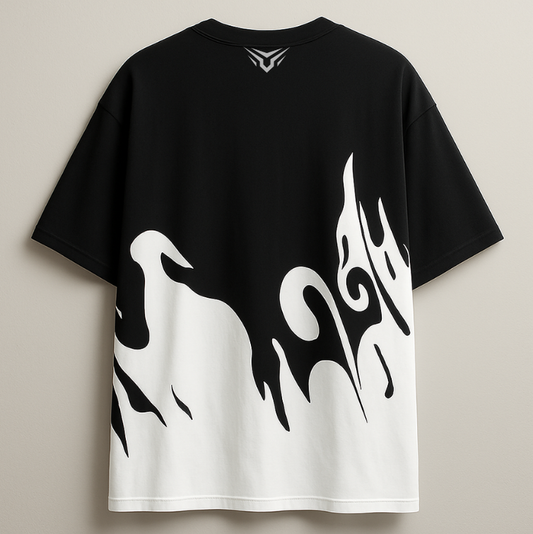 Flame Print Oversized Black Tee Unisex Fit-SP-003-BL