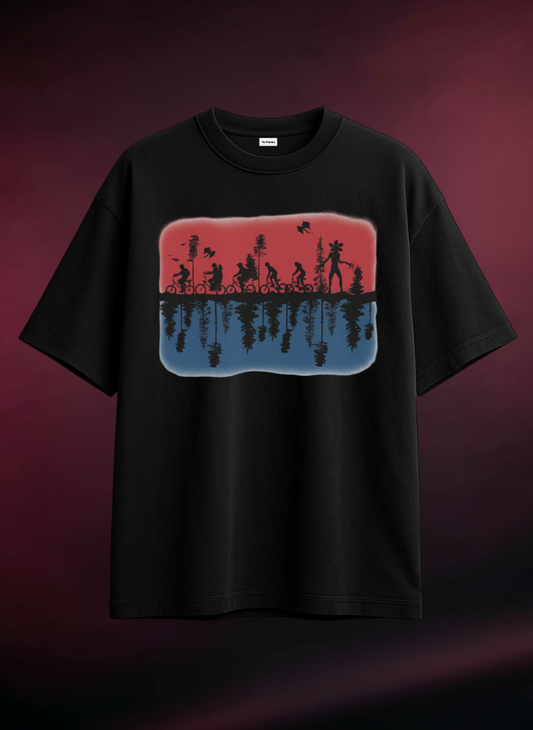 Stranger Things Oversized Black Tee-DP-065-BL