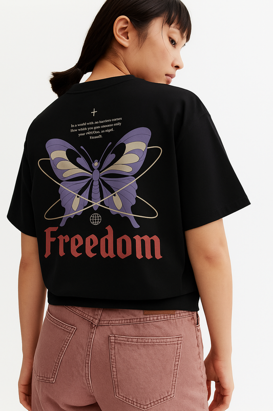 Black Tee with Bold Butterfly Design T-Shirt-PP-005-BL