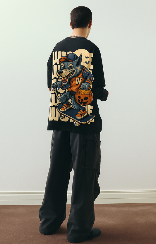 Wolf Oversized Black T-Shirt-DP-002-BL