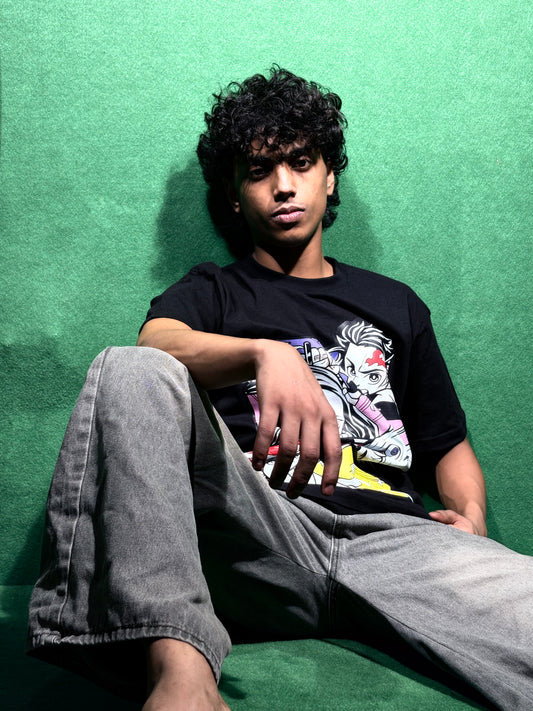 Demon Slayer Unisex Oversized Black T-Shirt-026-BL