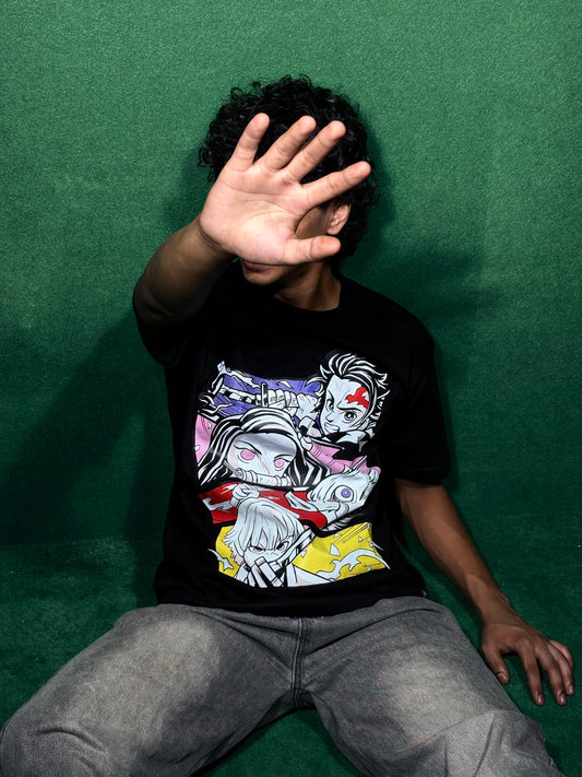 Demon Slayer Unisex Oversized Black T-Shirt-026-BL