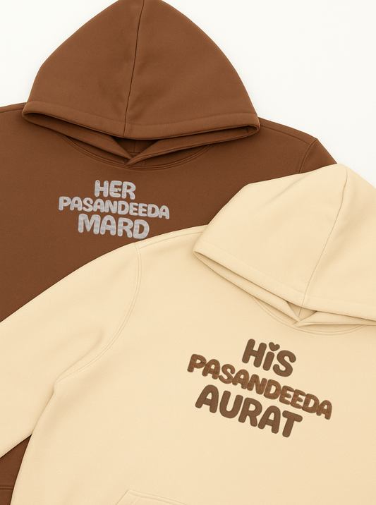 His Pasandeeda Aurat & Her Pasandeeda Mard Embroidered Hoodie & Sweatshirt Combo-EM-009